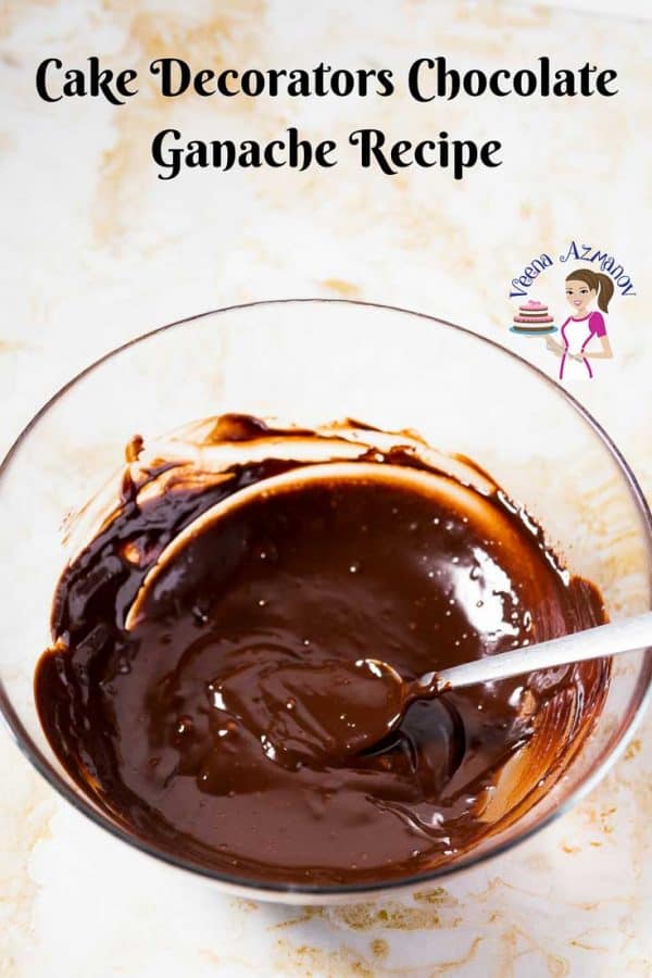 An image optimized for social media share for this chocolate ganache for decorating a cake aka cake decorators chocolate ganache recipe to be used under fondant.