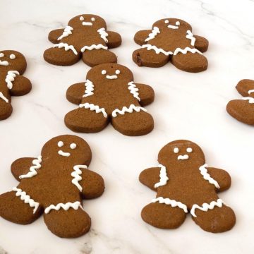 Gingerbread cookies on a table.