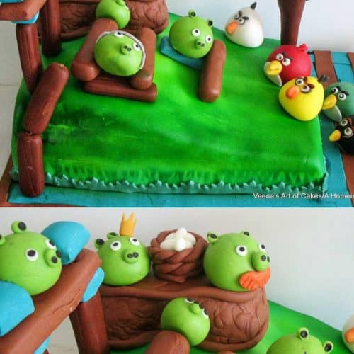 A cake decorated in an Angry Birds theme.