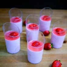 Dessert cups with bavarian cream and strawberry jello.