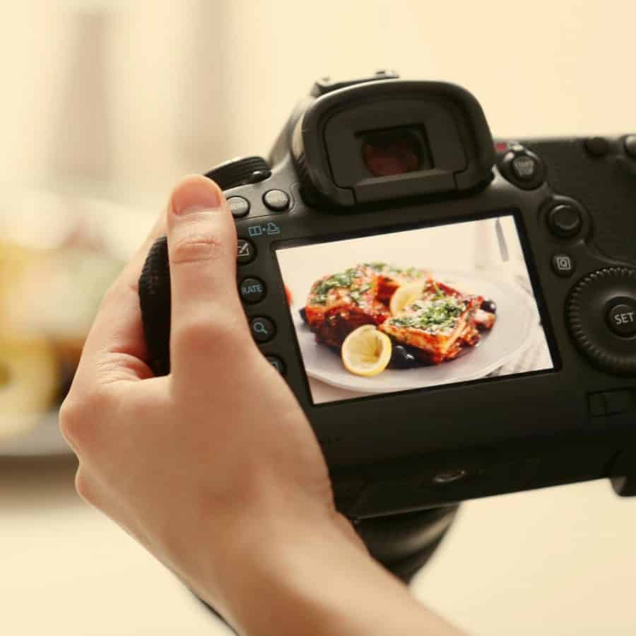 Camera with food photograph.