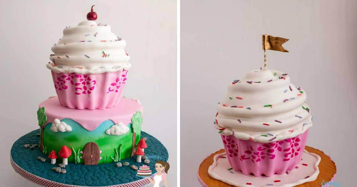 Stenciled Giant Cupcake Cake Veena Azmanov