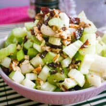 Celery salad in a bowl with cranberries.