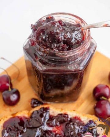 Cherry jam in a jar