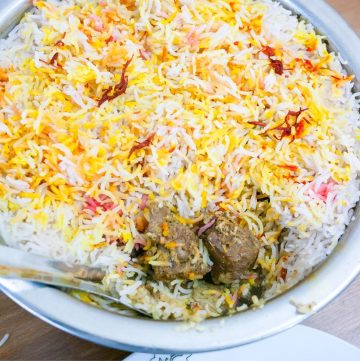 a pot of Indian lamb biryani