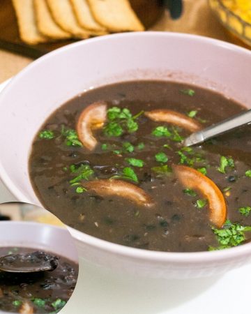 A bowl of black bean soup.