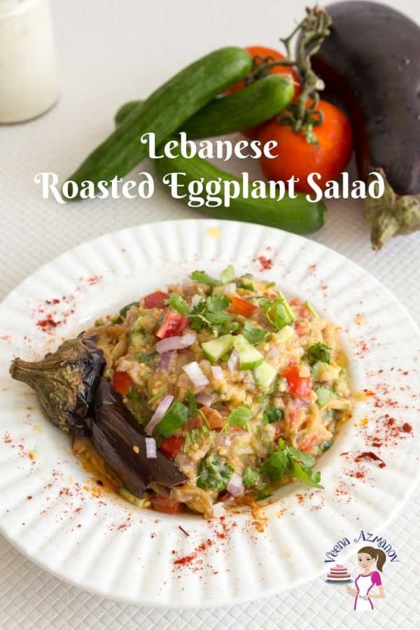 A bowl with roasted eggplant salad.