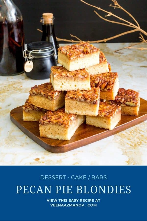 Pinterest image for blondies with pecans.