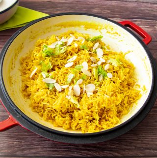 A bowl of coconut turmeric rice.