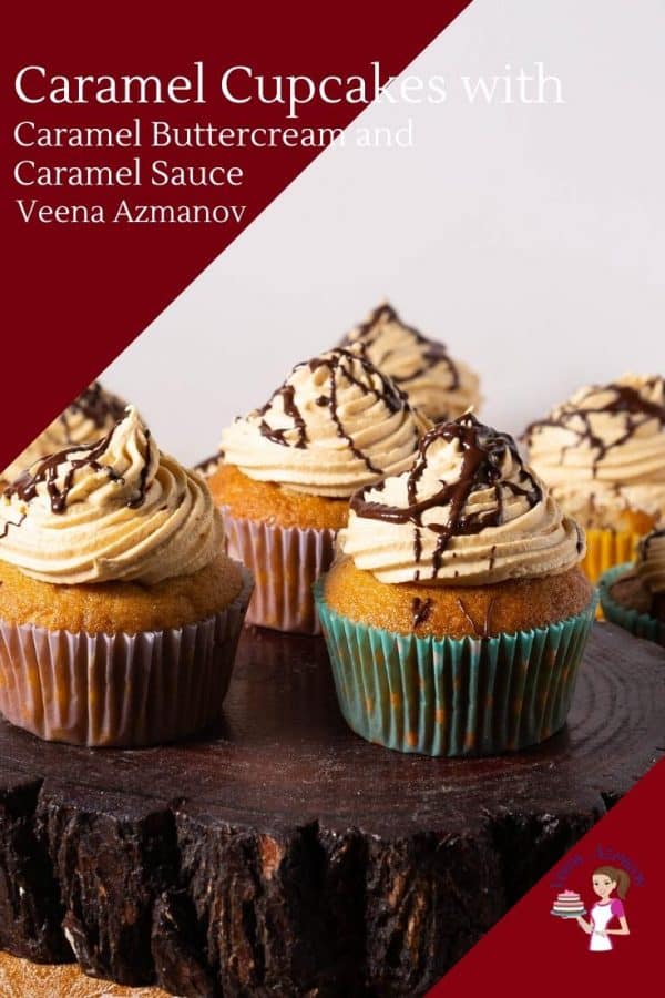 Homemade Cupcakes with caramel flavour frosted with caramel buttercream and sauce