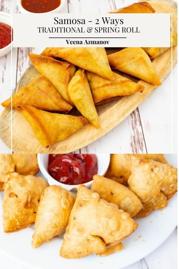Pinterest image for two types of samosa.