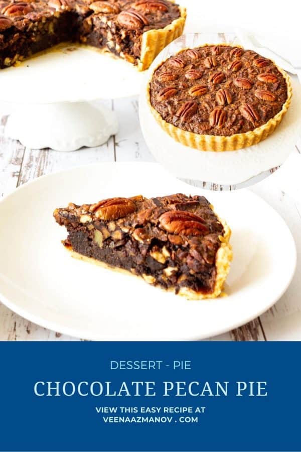Pinterest image for pecan pie with chocolate.