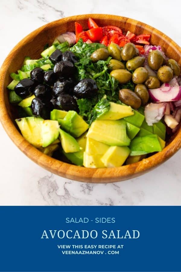 Pinterest image for avocado salad recipe.