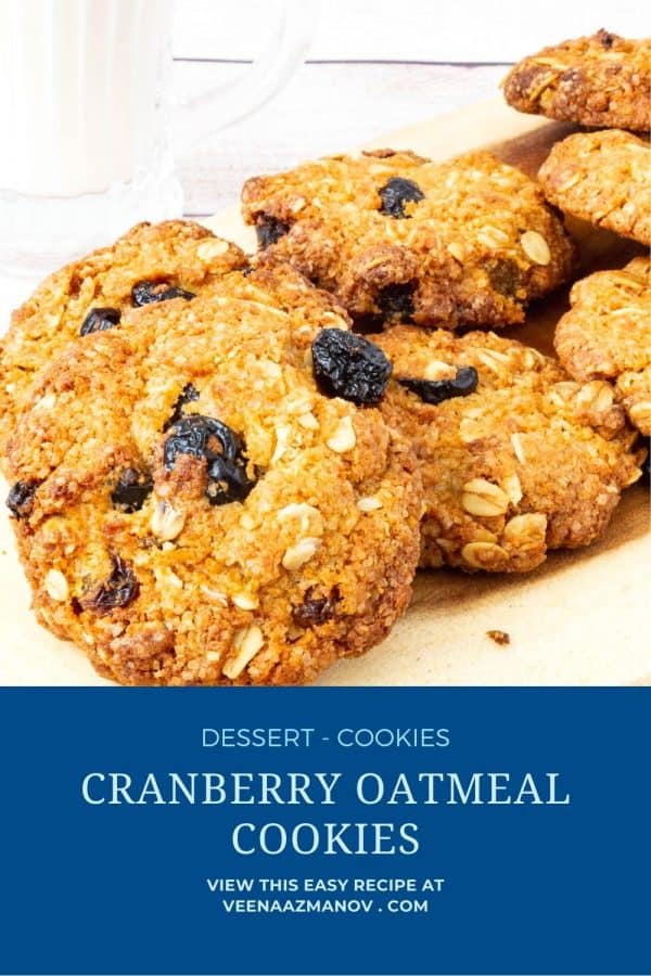 Pinterest image for oatmeal cookies with cranberries.